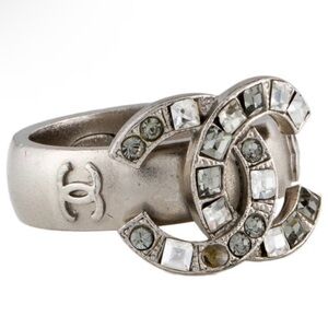 CHANEL Silver Ring with Crystal Accents